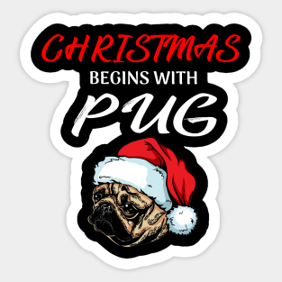 Christmas Begin With Pug Dog Costume Gift Sticker